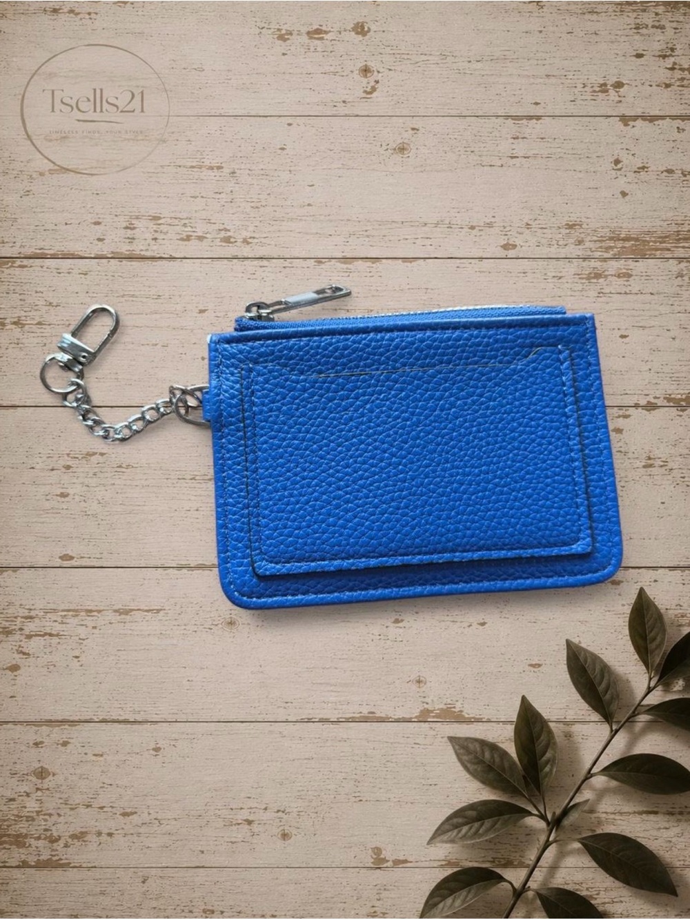 NWT Royal Blue Pebbled Faux Leather Zip Card Case / Wallet